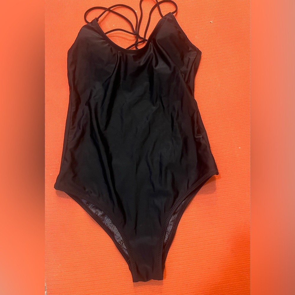 Black Volcom Strappy One-Piece with Low Back
